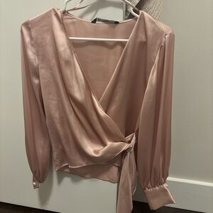 Zara Blush Pink Satin Wrap Blouse